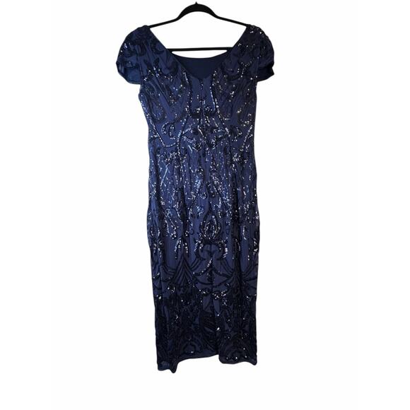 Adrianna Papell Navy Sequined Cocktail Dress - Size 4 - Picture 15 of 15